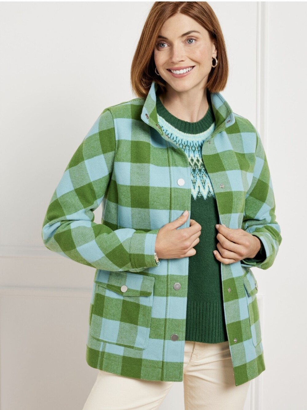 Talbots Belle Check Field Jacket Coat NWOT Size Medium Petite